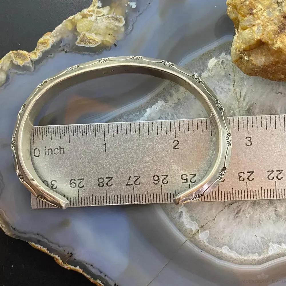 Vintage Signed Native American Sterling Silver Solid Carinated Bracelet For Men - Picture 9 of 10